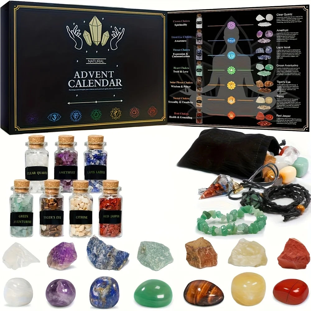 Advent Calendar | 2026 Healing Crystal Collection | 24 Natural Gemstones | Countdown Gift For Adults