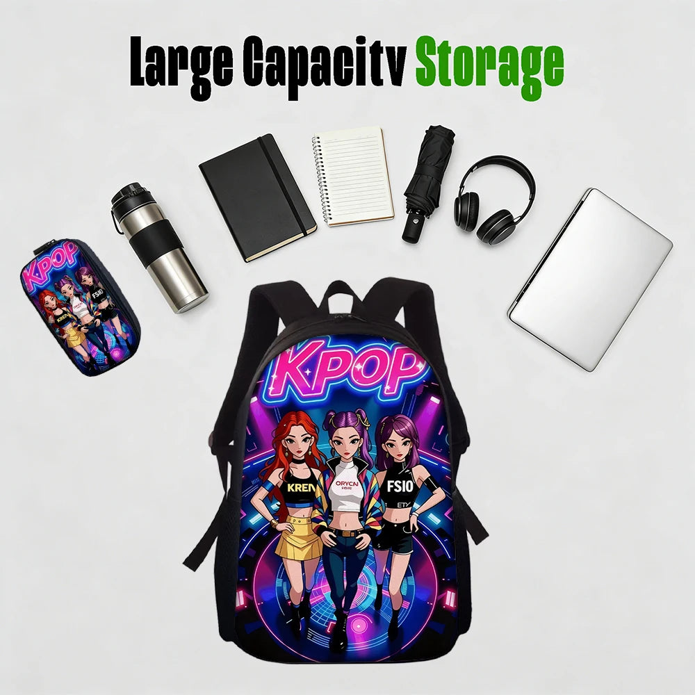Kpop Group Print Backpack Set Lightweight Large Capacity School Bags