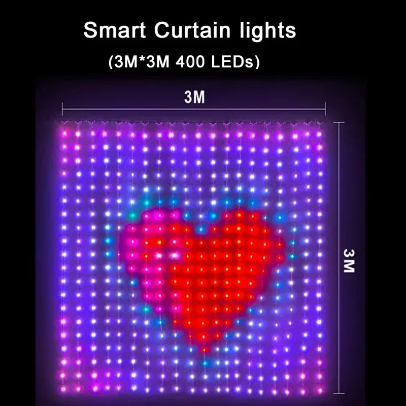 Smart Curtain Lights | App Control IP65 Waterproof | Music Sync | 2Mx2M 3Mx3M