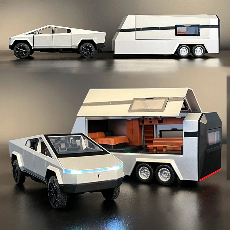 1:32 Scale Tesla Cybertruck Model Y Diecast Alloy Toy Car with Trailer