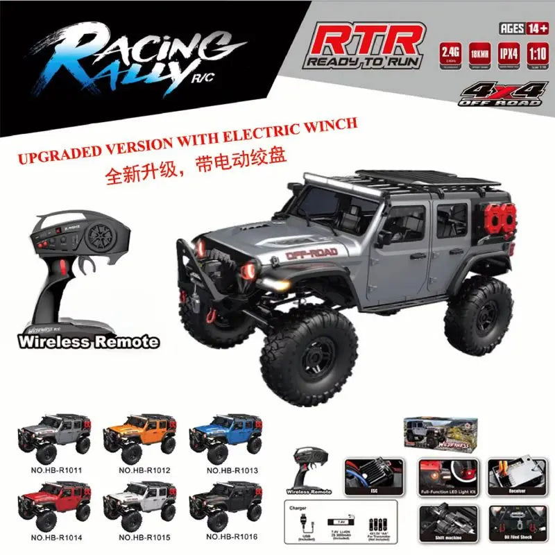 RC 1/10 Scale Remote Control Off-Road Rock Crawler Truck - 4WD RTR Climbing Vehicle with LED Lights and Lithium Battery