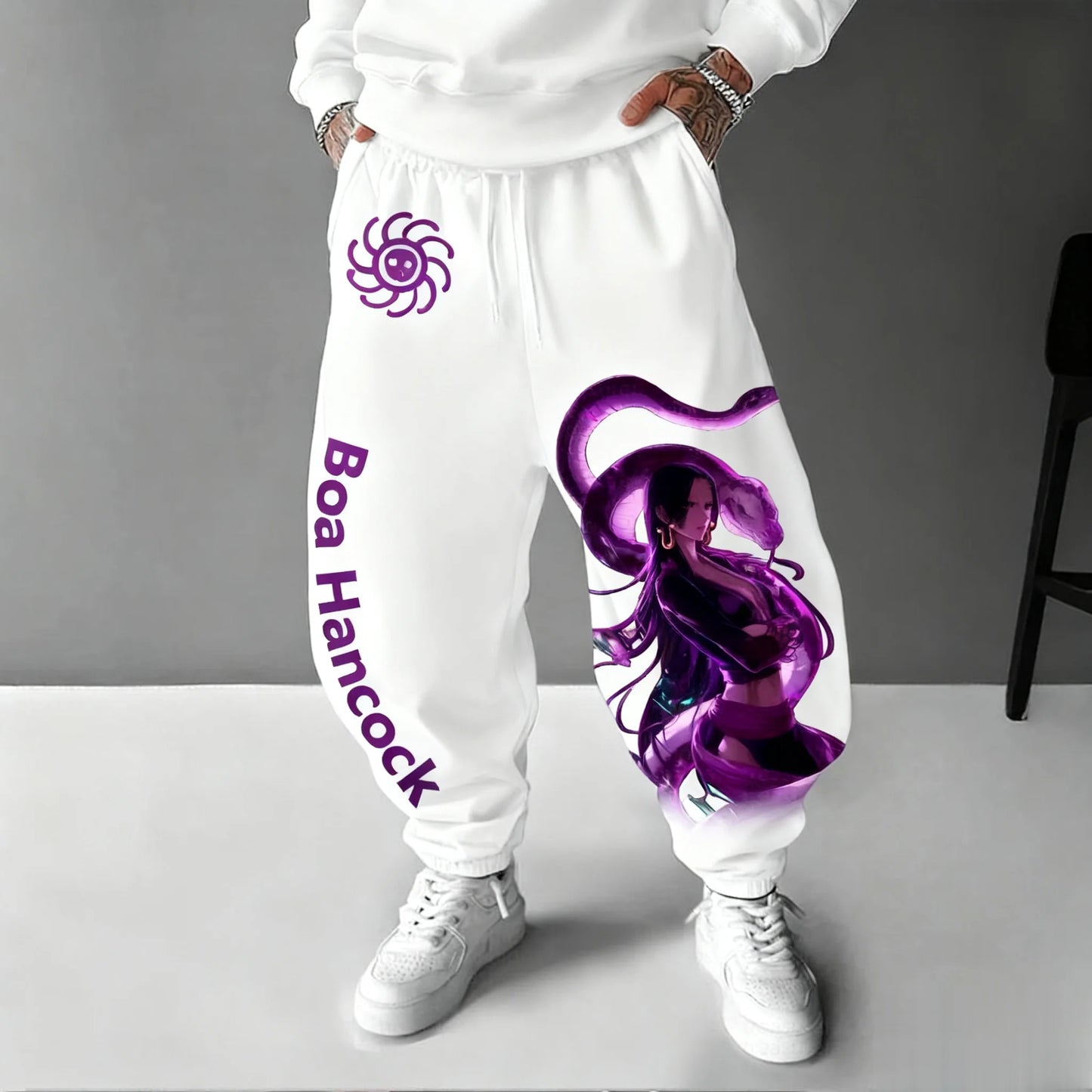 Sweatpants | One Piece Boa Hancock Print | Unisex Loose Fit | Large