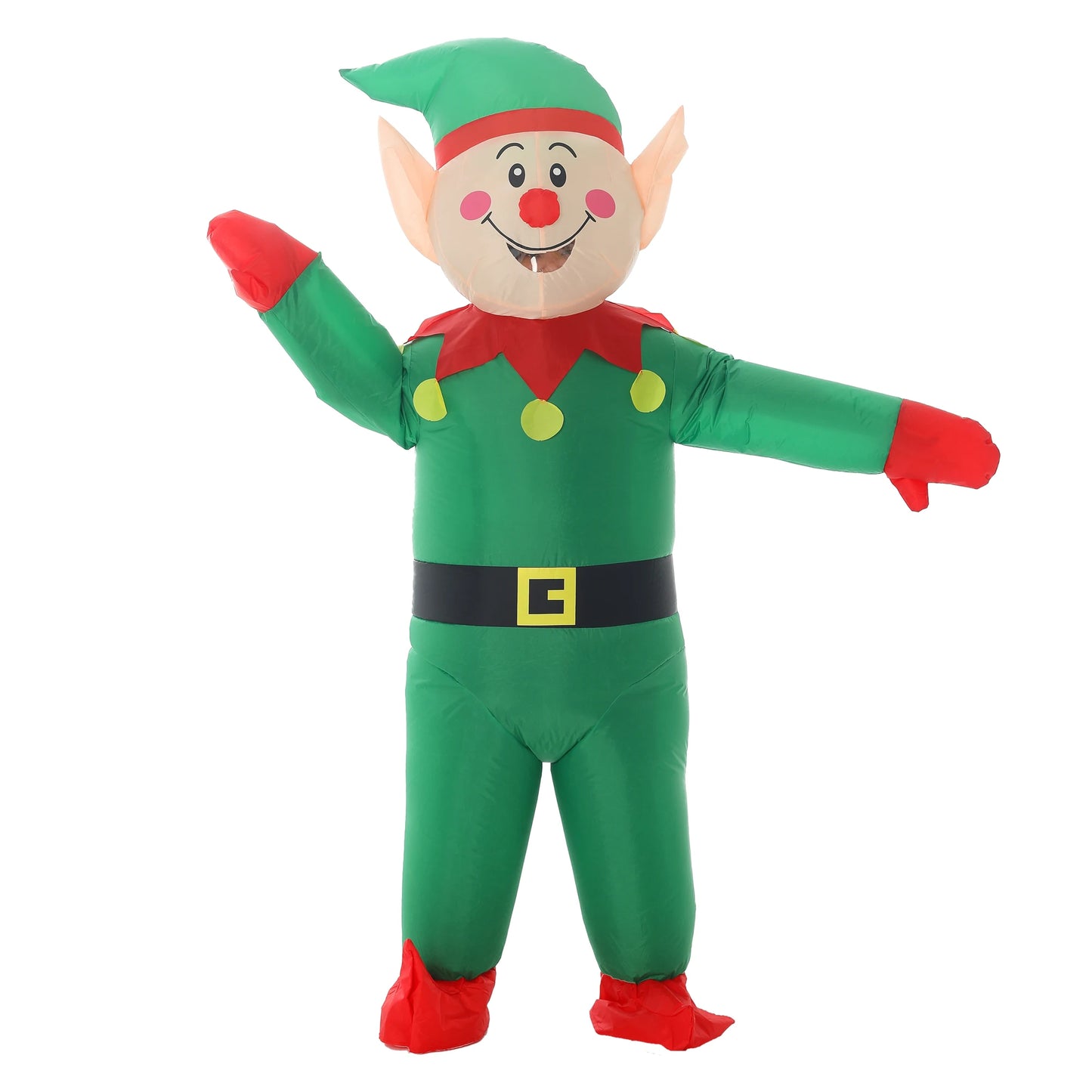 Adult Inflatable Elf Costume | Green Polyester | Battery Operated | Unisex