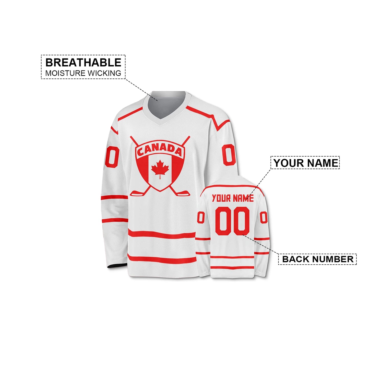 Personalized Canada Ice Hockey Jersey - Custom Name & Number for Men, Women, Youth & Kids - Ideal Fan Apparel