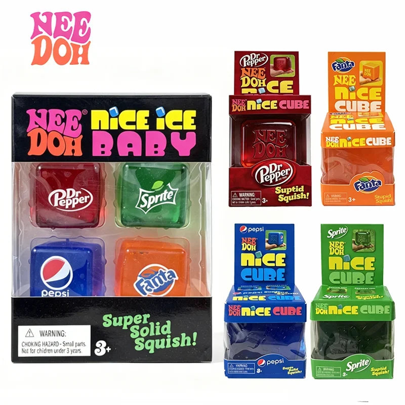 Sensory Fidget Cubes | 4 Pack Clear Ice | Non Toxic Soft Squish | Teen