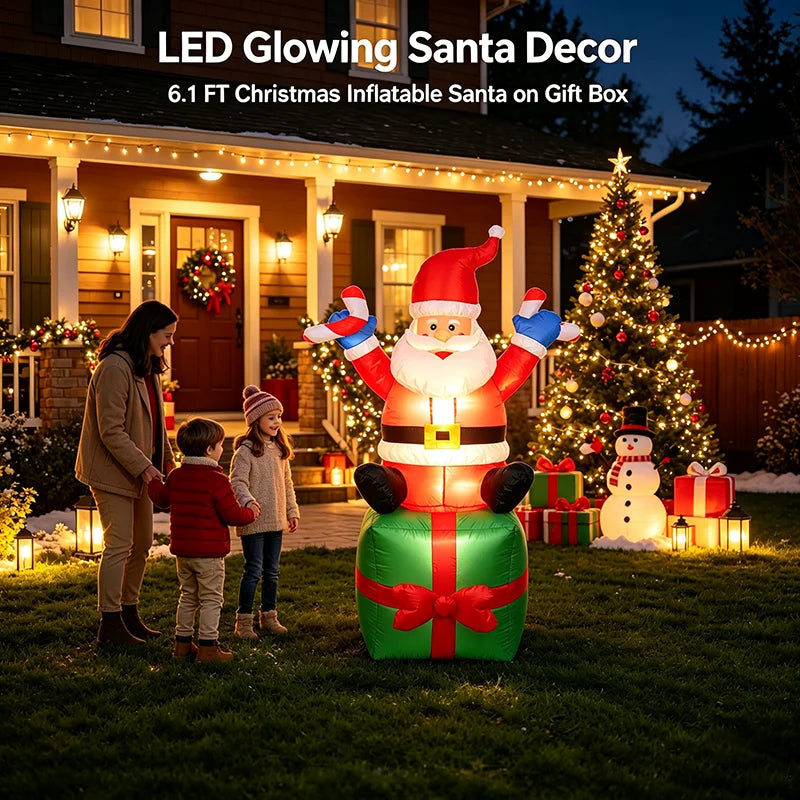 Christmas Inflatable Santa | 6.1 Ft Height | LED Lights | Outdoor Yard Decor