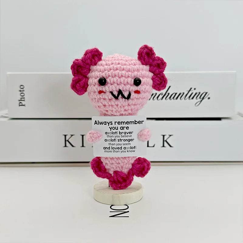 Funny Positive Crochet Sunshine Doll Desktop Ornament Handmade Cheer Emotional Support Sun with Card Home Party Decor - ToylandEU