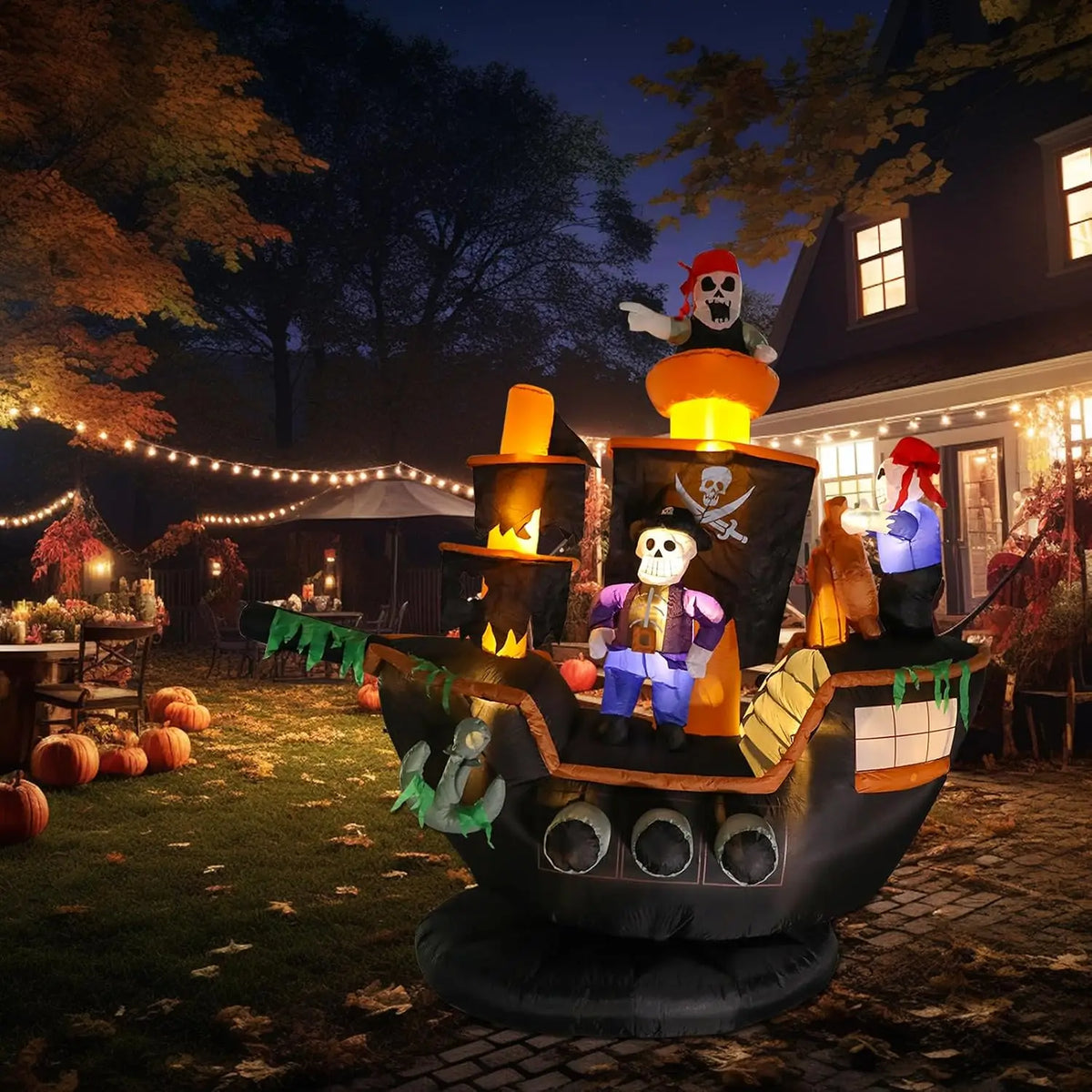 Halloween Inflatable Pirate Ship | 7 Ft High | Built In Led Lights | Yard Decor