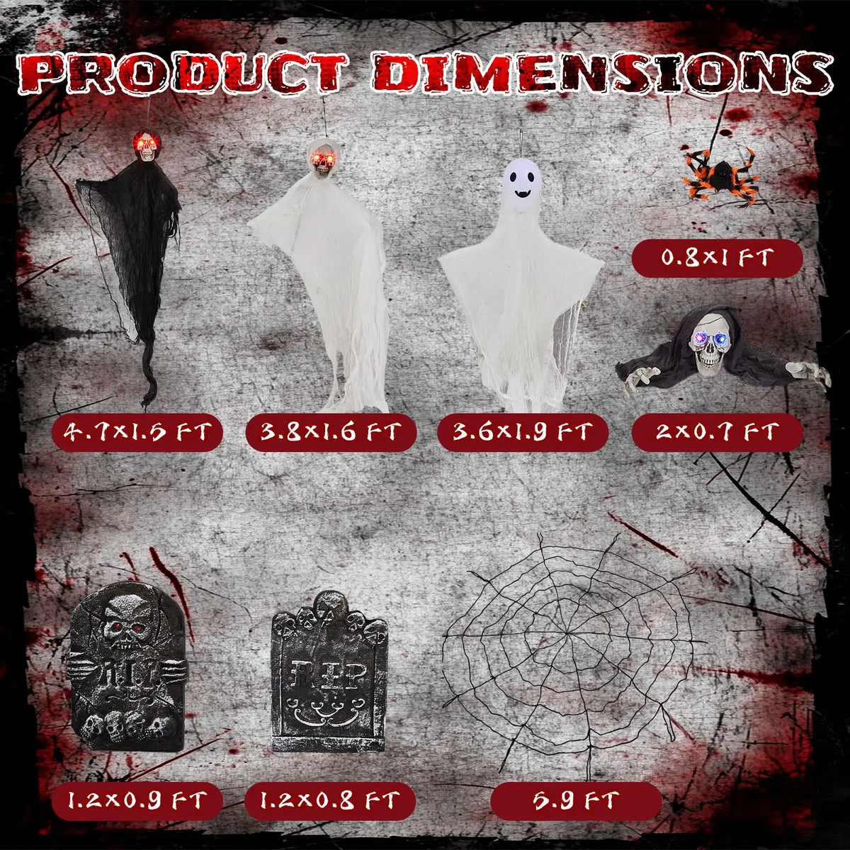 Outdoor Halloween Decorations | 8-Piece Set | Hanging Ghosts And Tombstones
