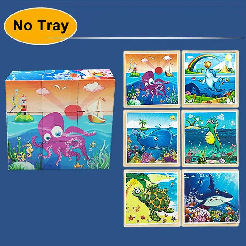 3D Cube Wooden Puzzle Children's Nine Pieces Six-Sided Block Montessori Educational Toy - ToylandEU