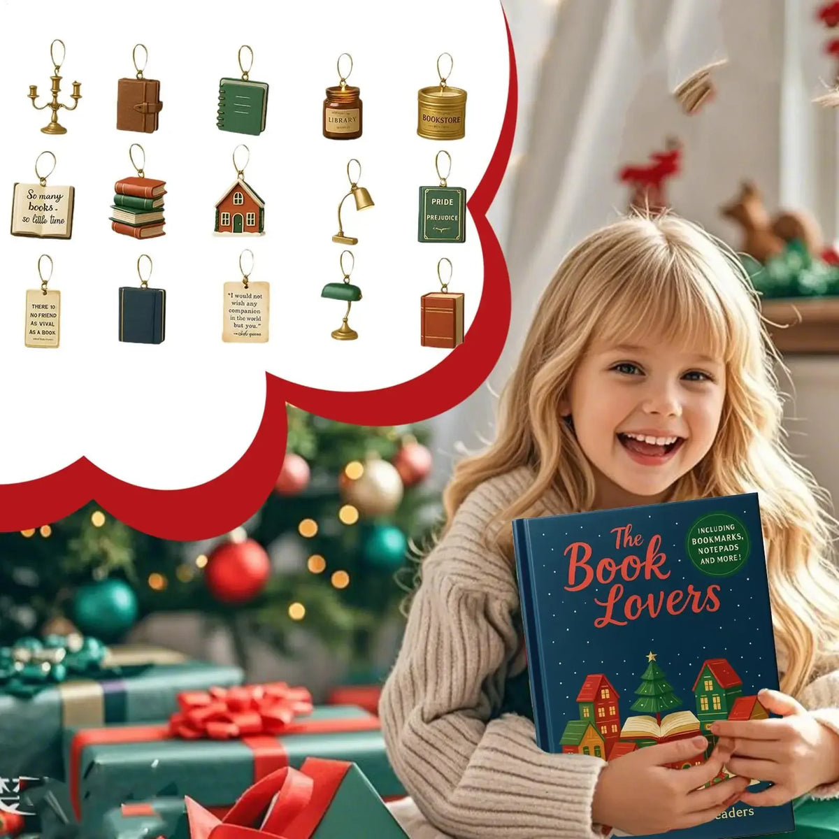 Advent Calendar | 25 Day Book Lovers Ornaments | Pendant Countdown | Desktop Shelf Wall Party Favors