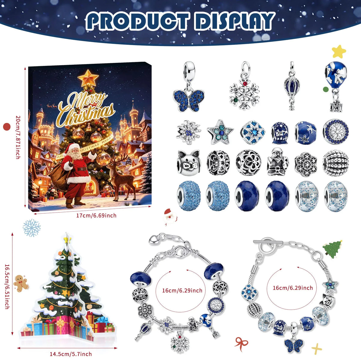 Advent Calendar | 24 Day Charm Bracelet Set | Alloy Metal Pendants And Beads | Christmas Jewelry Gift