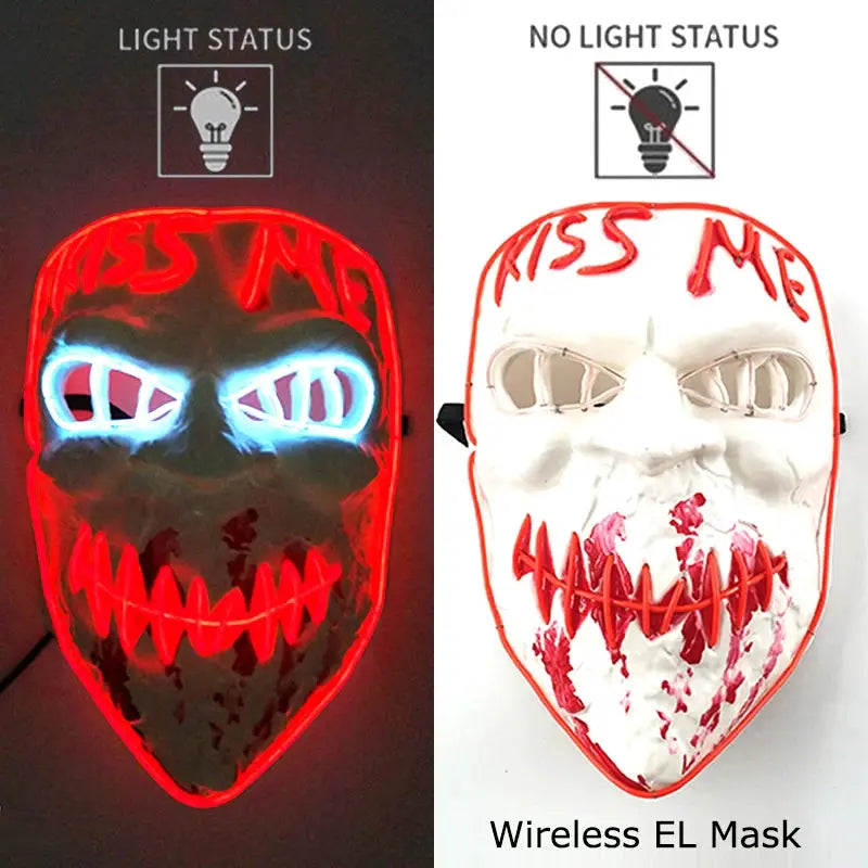 Wireless Halloween Neon LED Purge Mask Masque Masquerade Party Masks Light Grow in the Dark Horror Mask Glowing Masker - ToylandEU