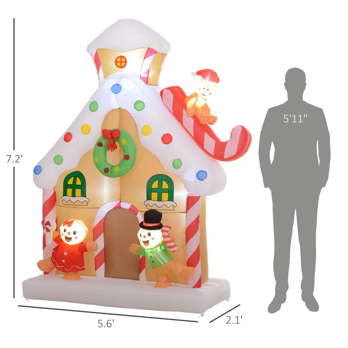 Inflatable Gingerbread House | 7Ft Large Scale | Integrated Led Illumination
