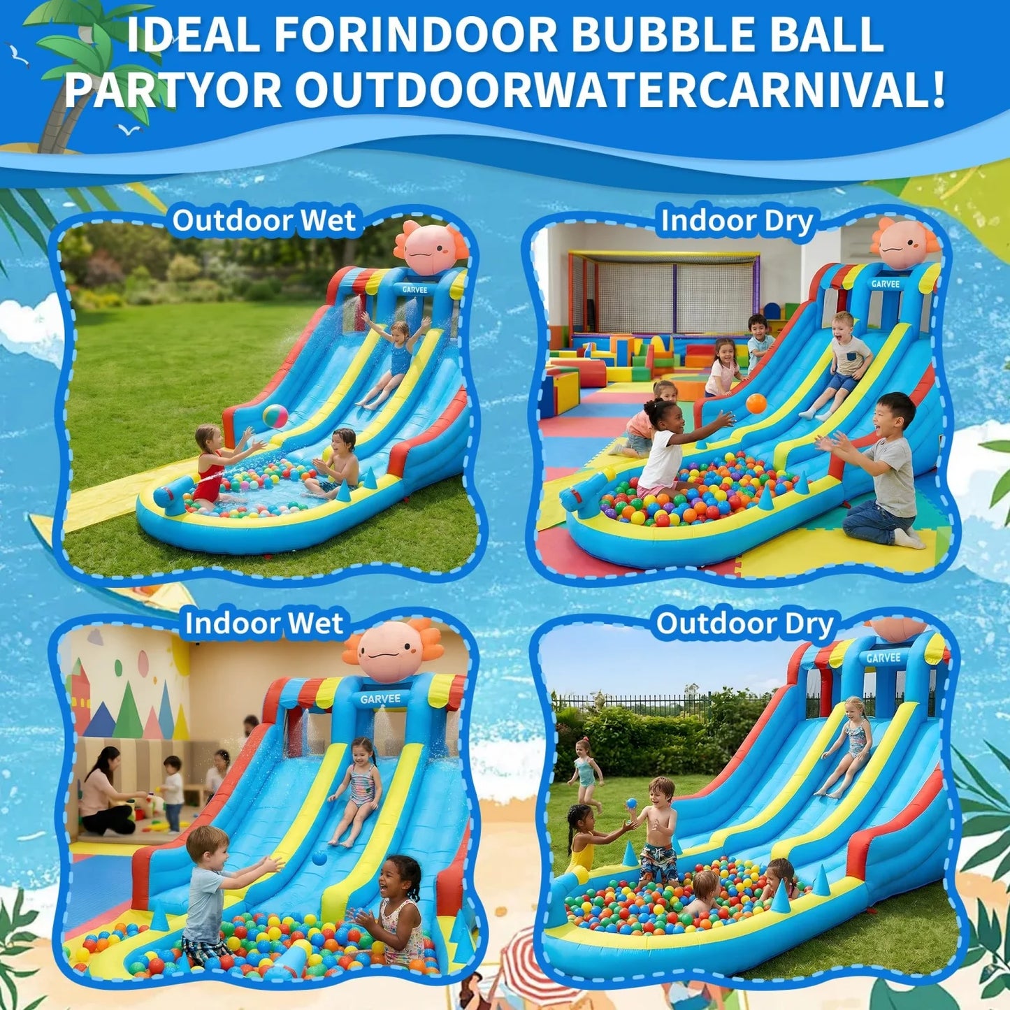 Inflatable Water Slide Park For Kids With Dual Slides