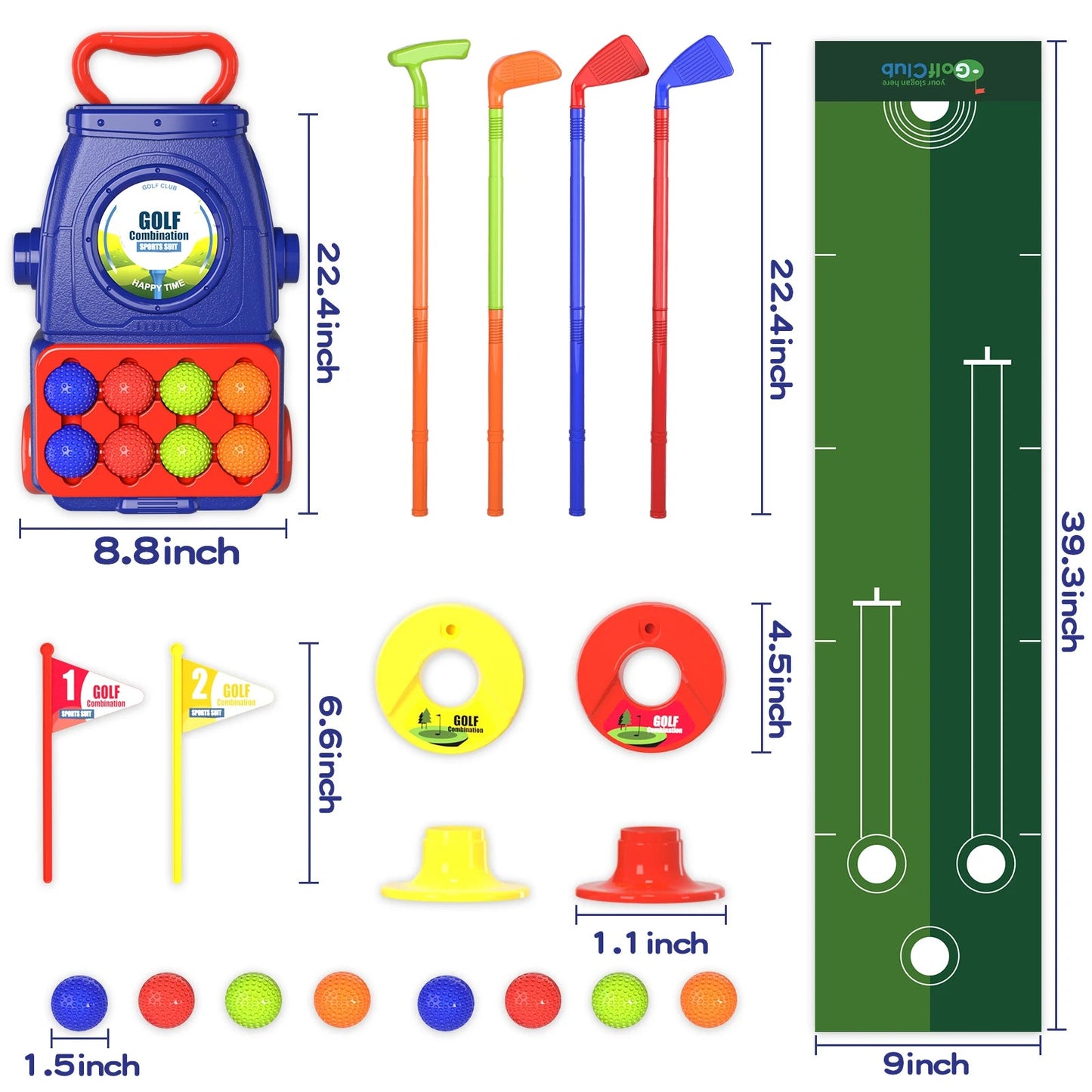 QDRAGON Toddler Golf Club Set with Balls and Practice Mat for Kids 2-5 Years Old