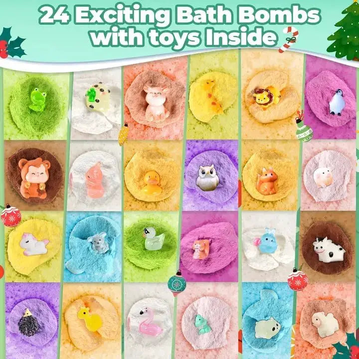 Christmas Advent Calendar 2025 Kids Bath Bombs with Surprise Animal Toys Inside, 24 Days Countdown Gift for Boys Girls - ToylandEU