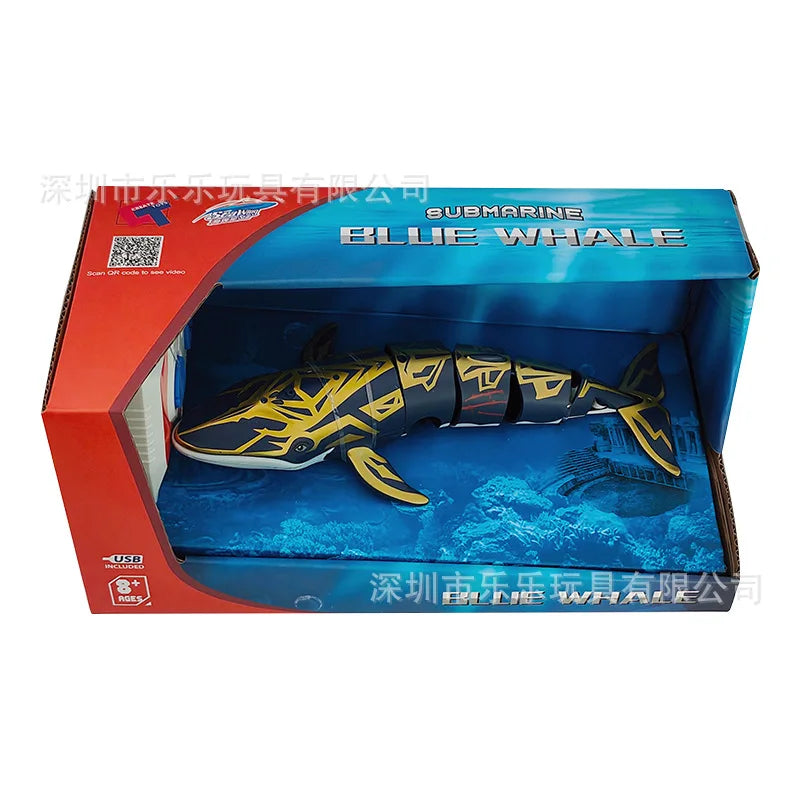 RC Waterproof Remote Control Shark Toy Boat with Lights - 2.4g Simulation Model for Boys' Birthday Gifts