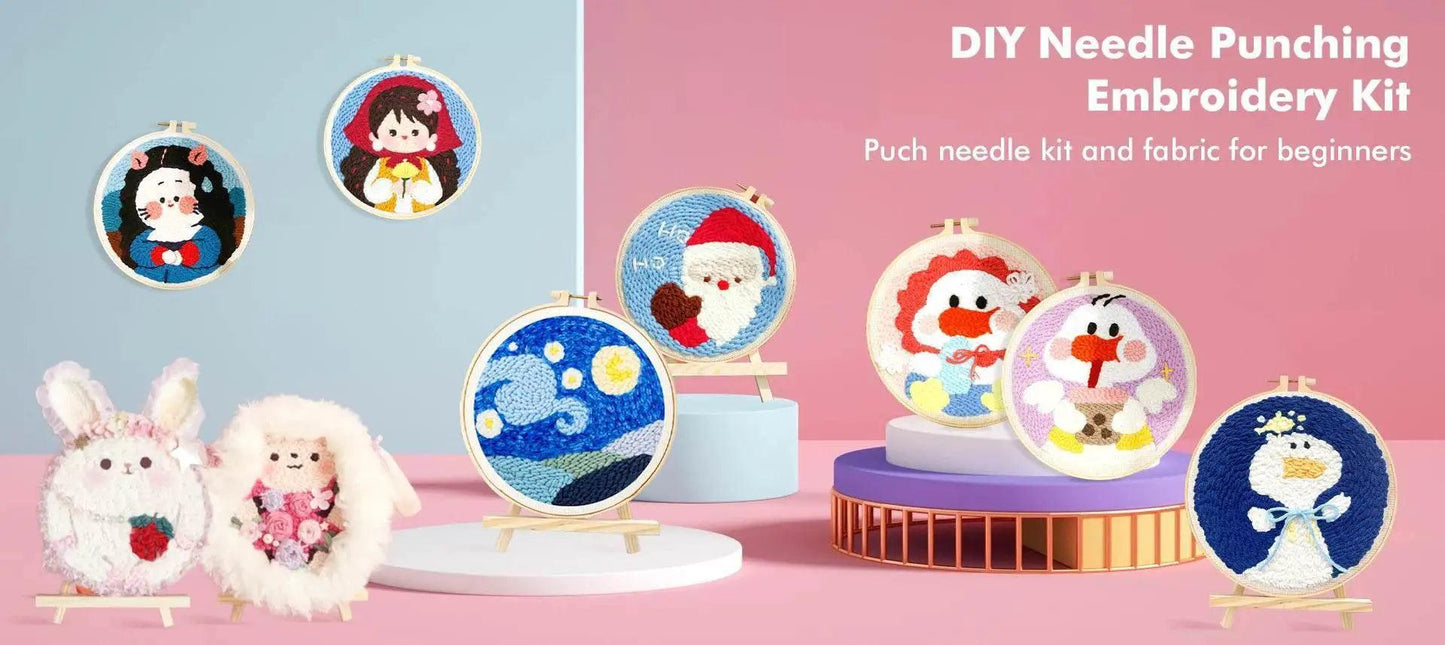  SDOYUNO Punch Needle Embroidery Kit - Adjustable Tool, Hoop, and Yarn for Beginners - 20x20cm Rug Landscape Coaster Set -  ToylandEU™