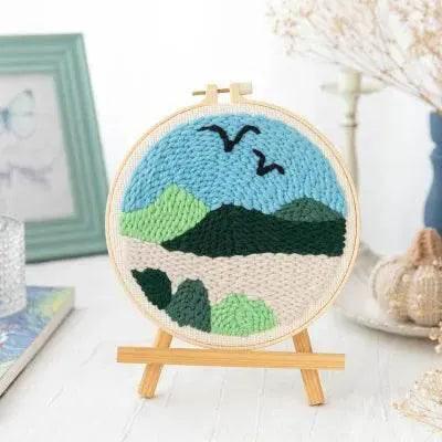  SDOYUNO Punch Needle Embroidery Kit - Adjustable Tool, Hoop, and Yarn for Beginners - 20x20cm Rug Landscape Coaster Set -  ToylandEU™