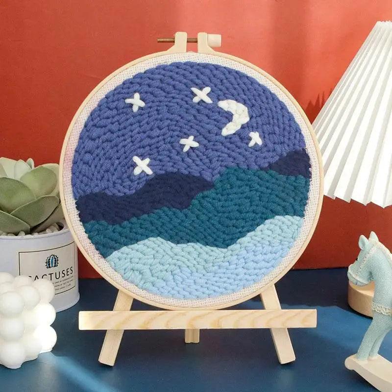  SDOYUNO Punch Needle Embroidery Kit - Adjustable Tool, Hoop, and Yarn for Beginners - 20x20cm Rug Landscape Coaster Set -  ToylandEU™