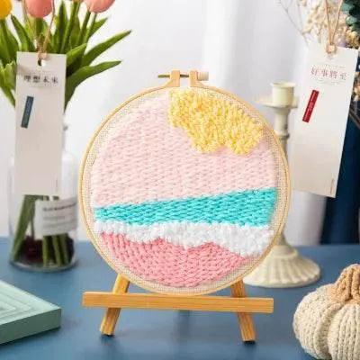  SDOYUNO Punch Needle Embroidery Kit - Adjustable Tool, Hoop, and Yarn for Beginners - 20x20cm Rug Landscape Coaster Set -  ToylandEU™