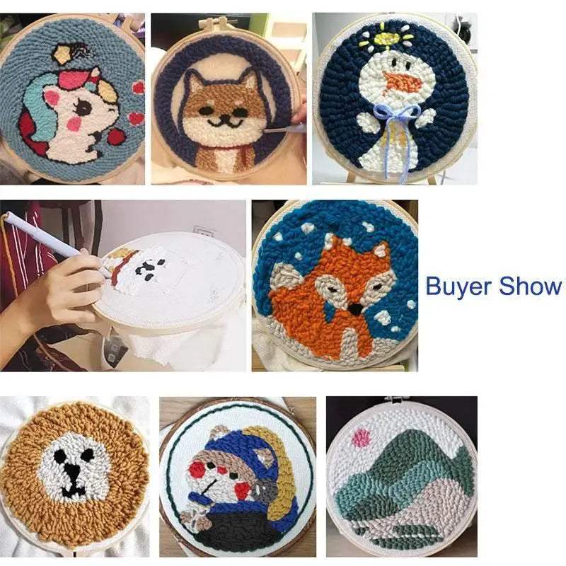  SDOYUNO Punch Needle Embroidery Kit - Adjustable Tool, Hoop, and Yarn for Beginners - 20x20cm Rug Landscape Coaster Set -  ToylandEU™