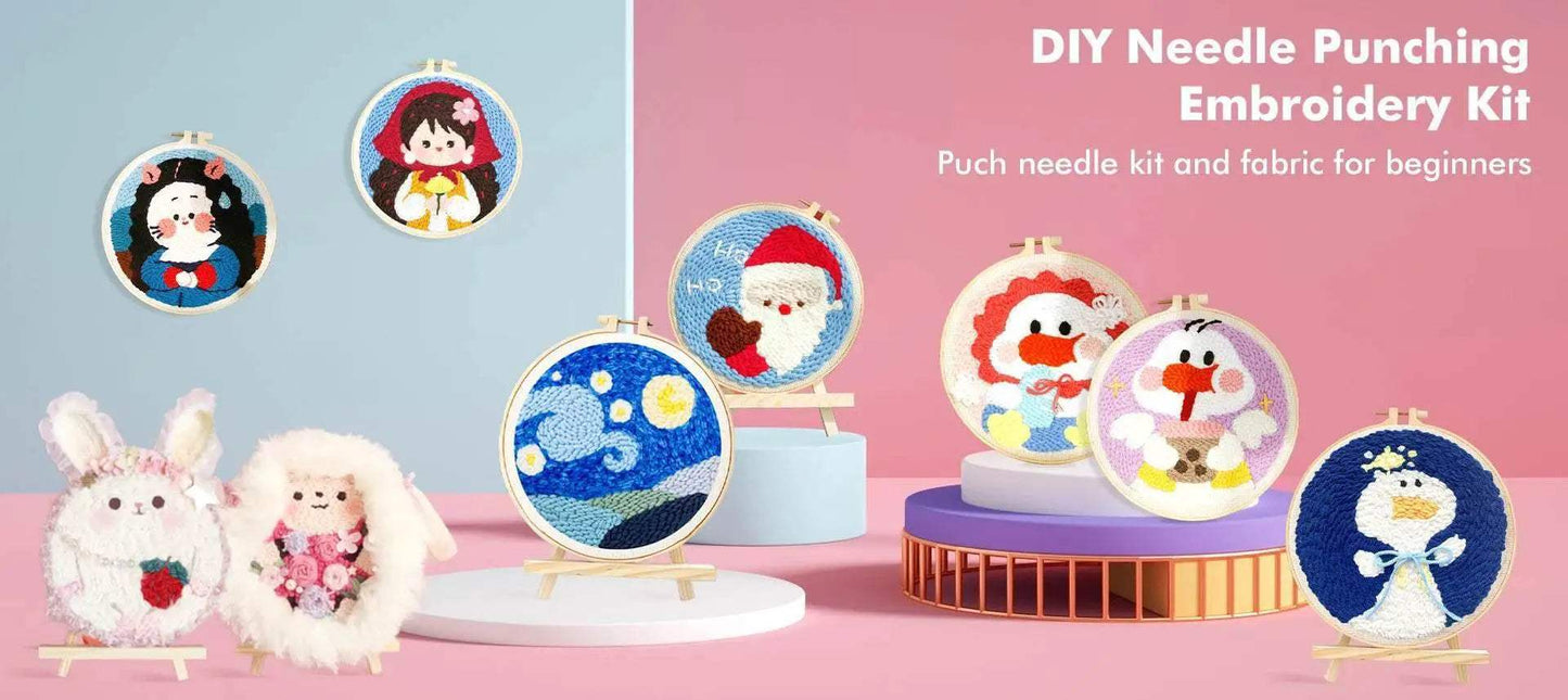  SDOYUNO Punch Needle Embroidery Kit - Adjustable Tool, Hoop, and Yarn for Beginners - 20x20cm Rug Landscape Coaster Set -  ToylandEU™