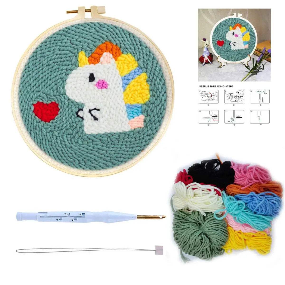  SDOYUNO Punch Needle Embroidery Kit - Adjustable Tool, Hoop, and Yarn for Beginners - 20x20cm Rug Landscape Coaster Set -  ToylandEU™