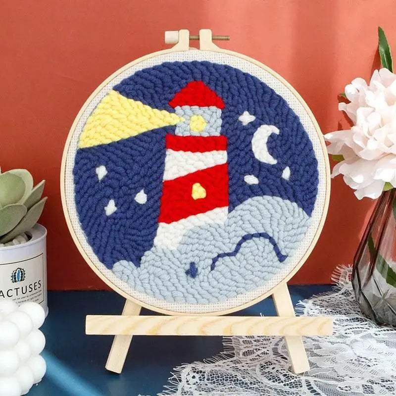  SDOYUNO Punch Needle Embroidery Kit - Adjustable Tool, Hoop, and Yarn for Beginners - 20x20cm Rug Landscape Coaster Set -  ToylandEU™