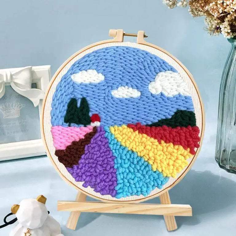 SDOYUNO Punch Needle Embroidery Kit - Adjustable Tool, Hoop, and Yarn for Beginners - 20x20cm Rug Landscape Coaster Set -  ToylandEU™