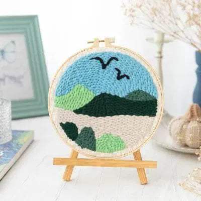  SDOYUNO Punch Needle Embroidery Kit - Adjustable Tool, Hoop, and Yarn for Beginners - 20x20cm Rug Landscape Coaster Set -  ToylandEU™