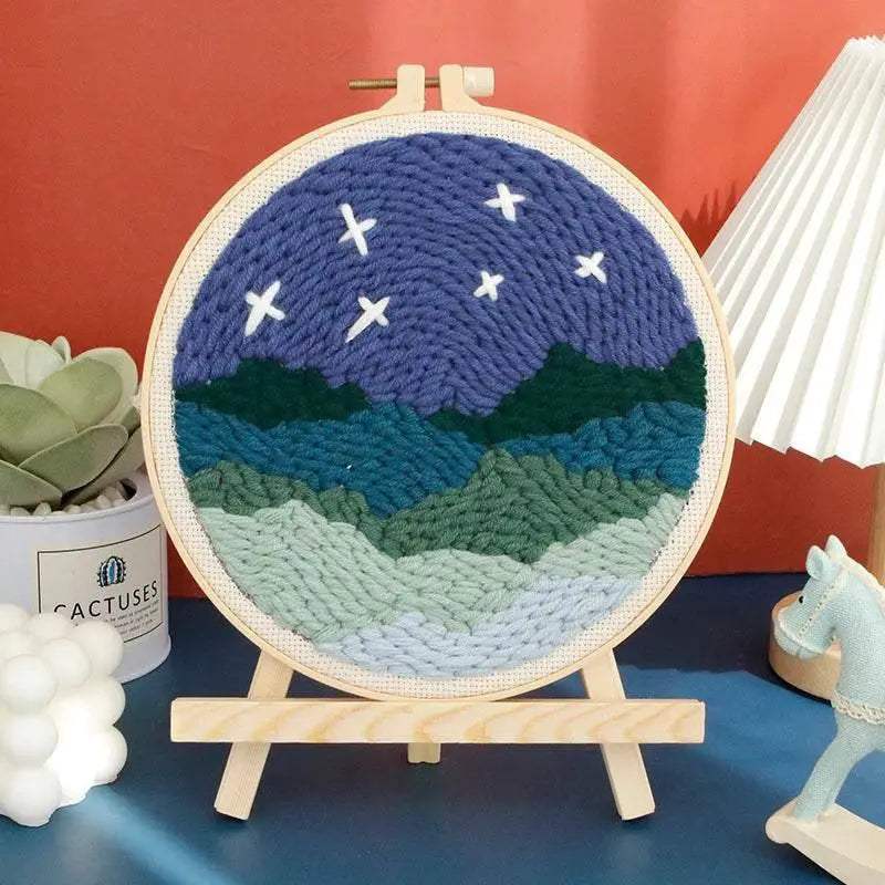  SDOYUNO Punch Needle Embroidery Kit - Adjustable Tool, Hoop, and Yarn for Beginners - 20x20cm Rug Landscape Coaster Set -  ToylandEU™