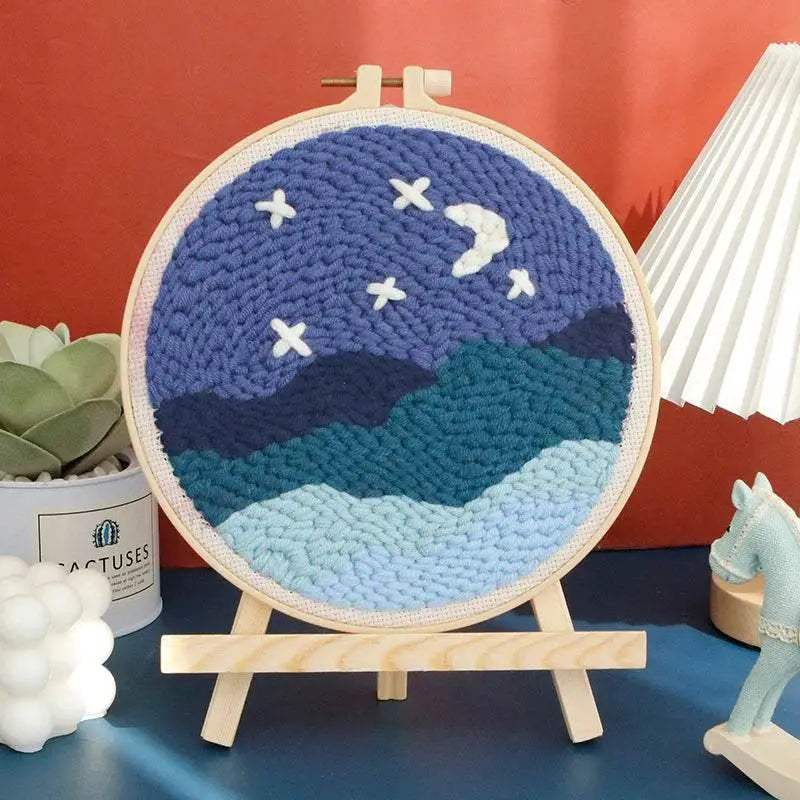  SDOYUNO Punch Needle Embroidery Kit - Adjustable Tool, Hoop, and Yarn for Beginners - 20x20cm Rug Landscape Coaster Set -  ToylandEU™