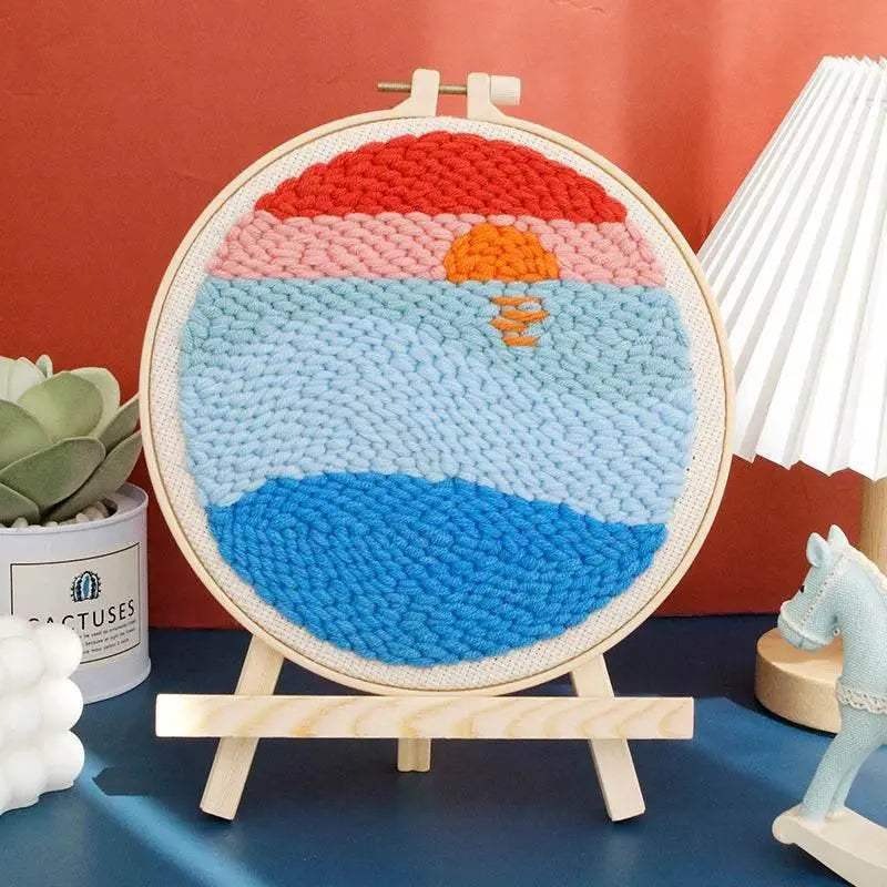  SDOYUNO Punch Needle Embroidery Kit - Adjustable Tool, Hoop, and Yarn for Beginners - 20x20cm Rug Landscape Coaster Set -  ToylandEU™