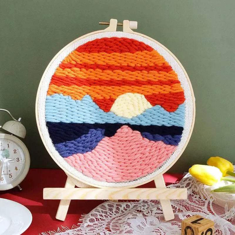  SDOYUNO Punch Needle Embroidery Kit - Adjustable Tool, Hoop, and Yarn for Beginners - 20x20cm Rug Landscape Coaster Set -  ToylandEU™