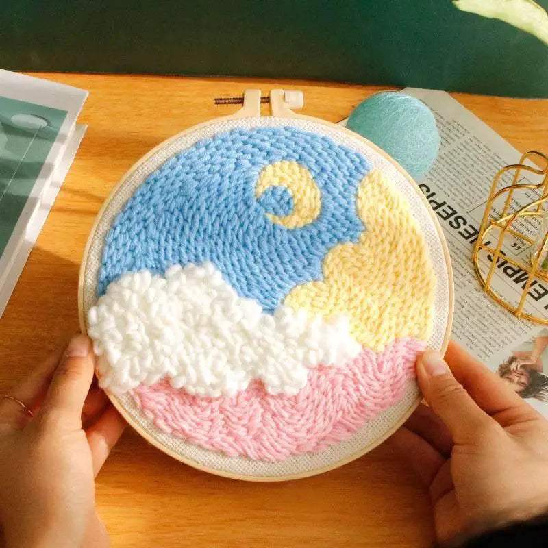  SDOYUNO Punch Needle Embroidery Kit - Adjustable Tool, Hoop, and Yarn for Beginners - 20x20cm Rug Landscape Coaster Set -  ToylandEU™
