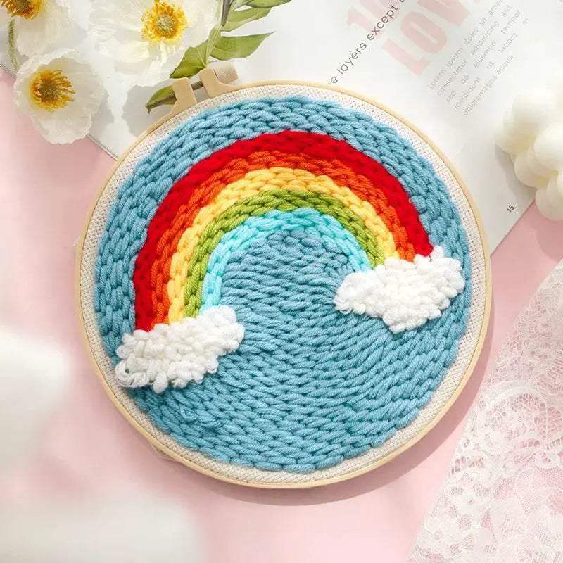  SDOYUNO Punch Needle Embroidery Kit - Adjustable Tool, Hoop, and Yarn for Beginners - 20x20cm Rug Landscape Coaster Set -  ToylandEU™