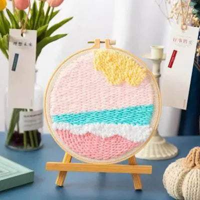  SDOYUNO Punch Needle Embroidery Kit - Adjustable Tool, Hoop, and Yarn for Beginners - 20x20cm Rug Landscape Coaster Set -  ToylandEU™