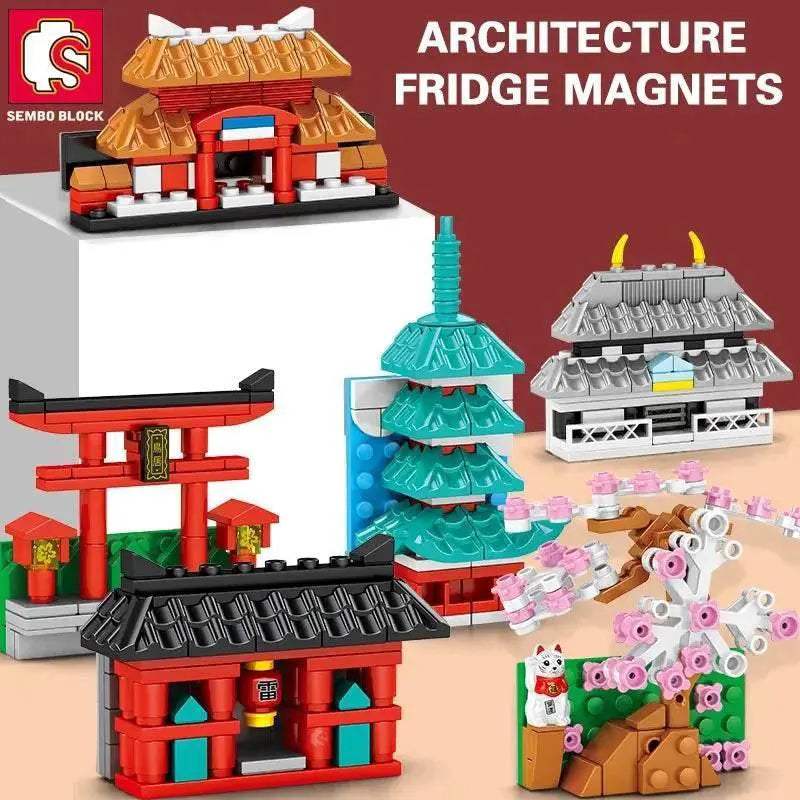 SEMBO BLOCK Japan Architecture Fridge Magnets Cherry Blossom Bricks DIY Gifts Toys for Young Child Adults - ToylandEU