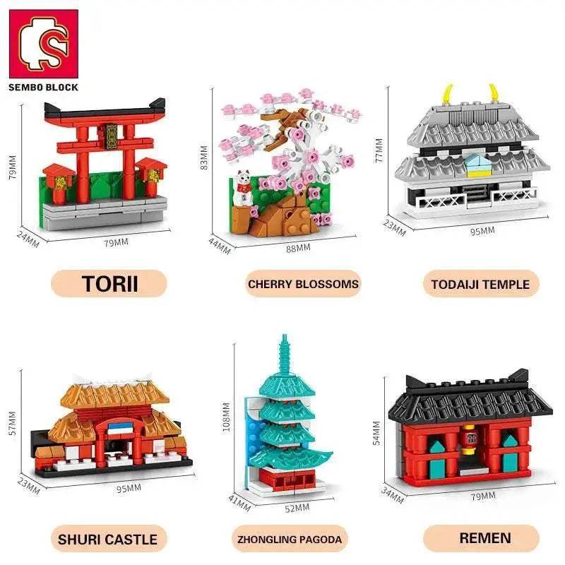 SEMBO BLOCK Japan Architecture Fridge Magnets Cherry Blossom Bricks DIY Gifts Toys for Young Child Adults - ToylandEU