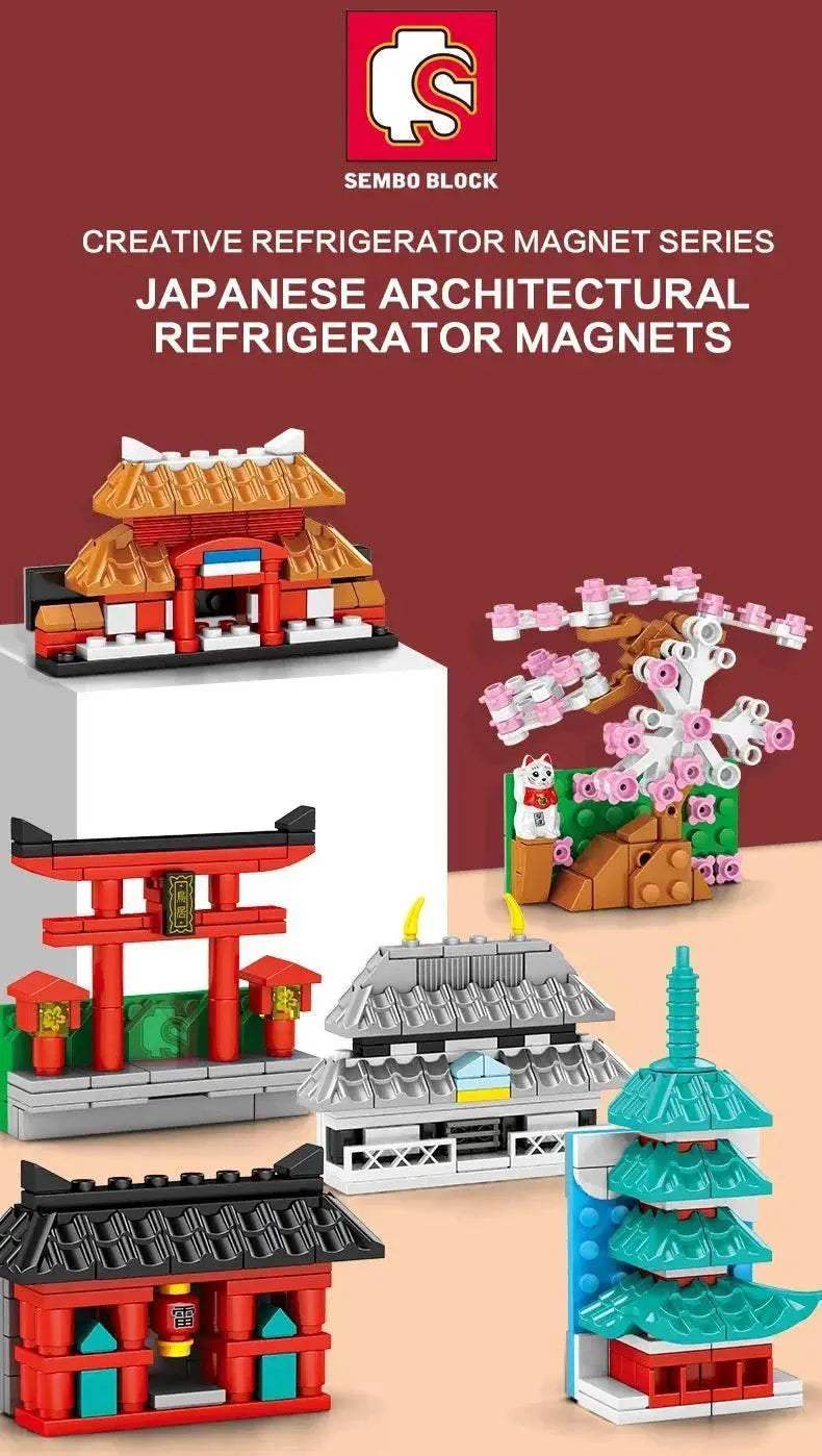 SEMBO BLOCK Japan Architecture Fridge Magnets Cherry Blossom Bricks DIY Gifts Toys for Young Child Adults - ToylandEU