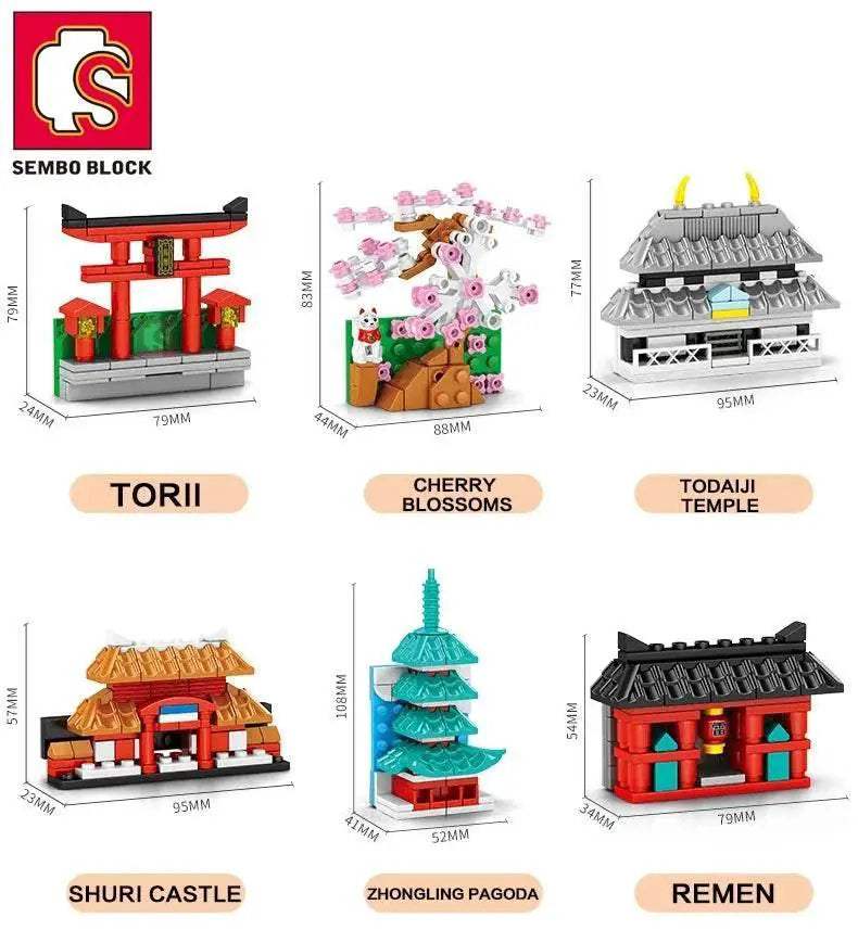 SEMBO BLOCK Japan Architecture Fridge Magnets Cherry Blossom Bricks DIY Gifts Toys for Young Child Adults - ToylandEU