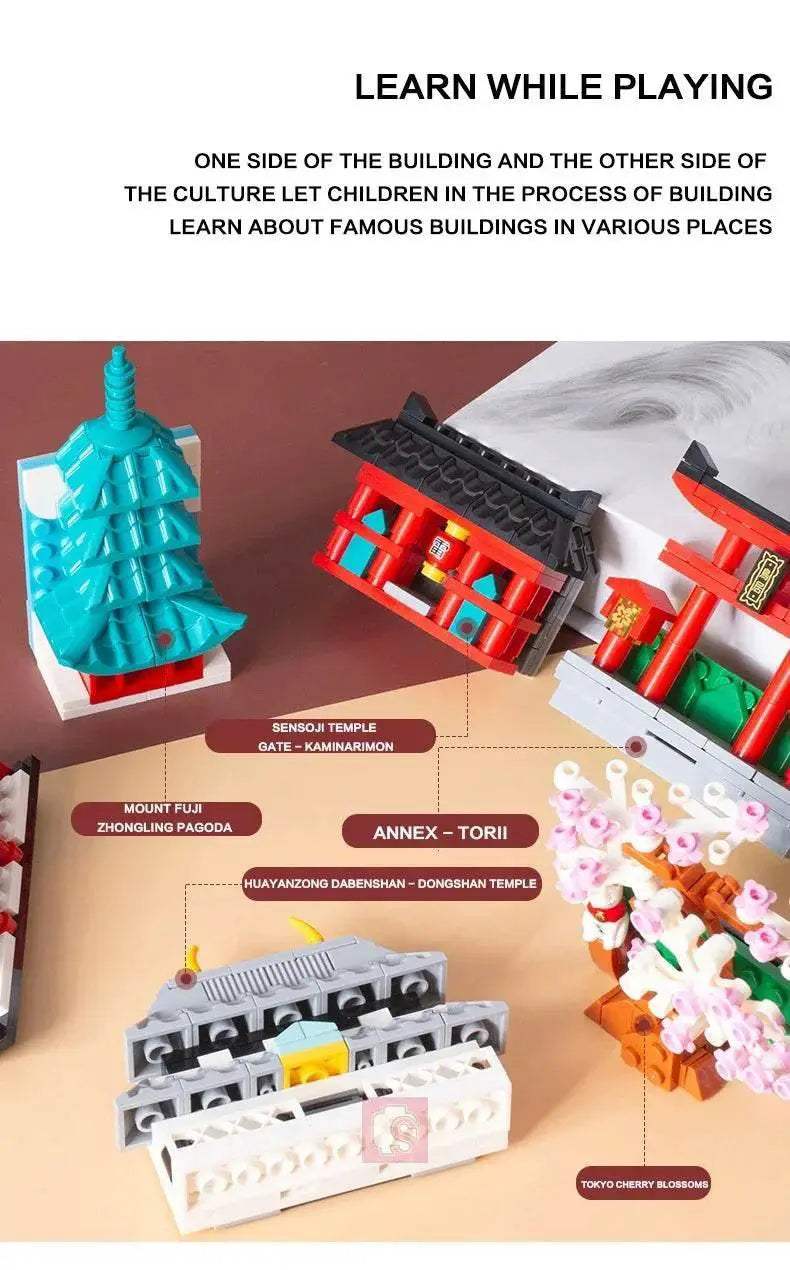 SEMBO BLOCK Japan Architecture Fridge Magnets Cherry Blossom Bricks DIY Gifts Toys for Young Child Adults - ToylandEU