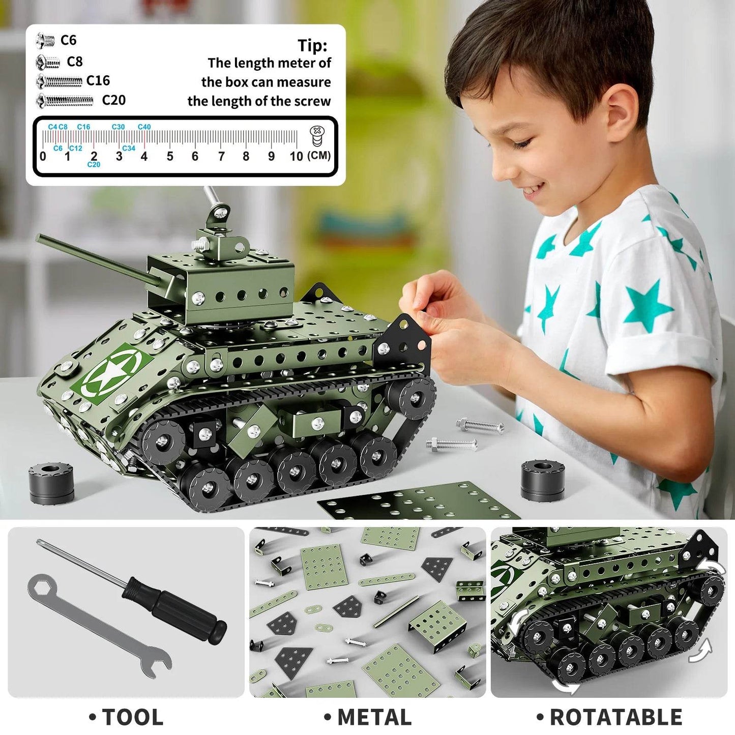 STEM Building Projects Model Army Tank Set - 284 PCS Kits - ToylandEU