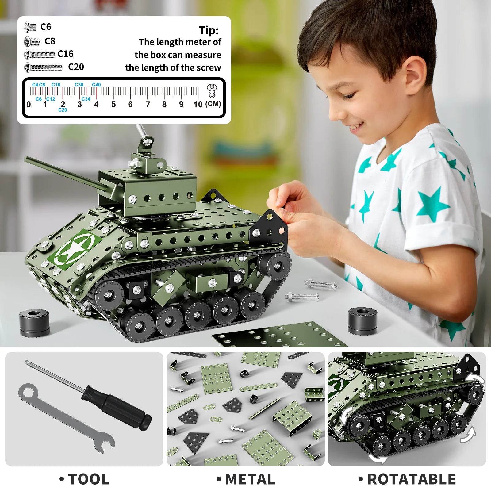 STEM Building Projects Model Army Tank Set - 284 PCS Kits - ToylandEU
