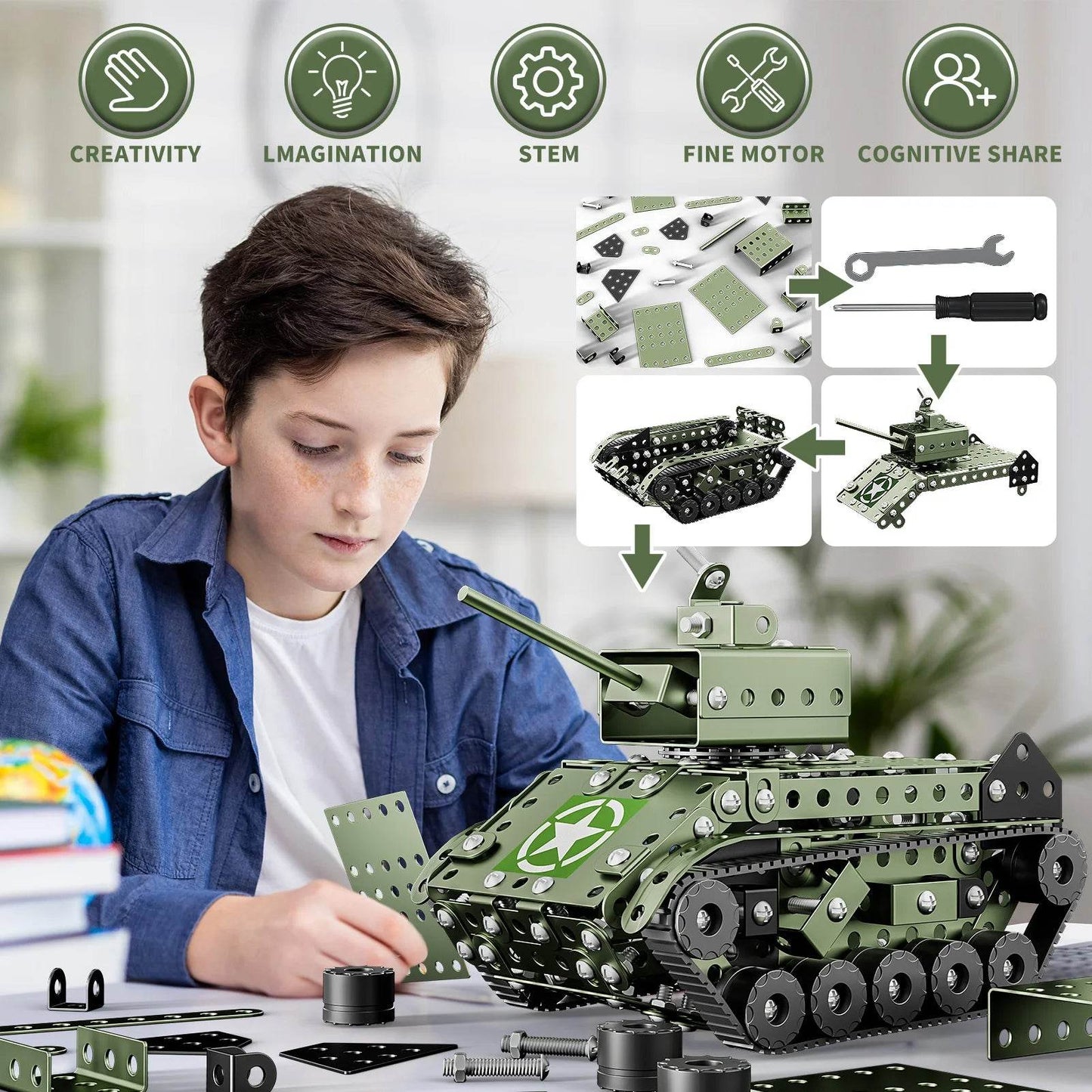 STEM Building Projects Model Army Tank Set - 284 PCS Kits - ToylandEU
