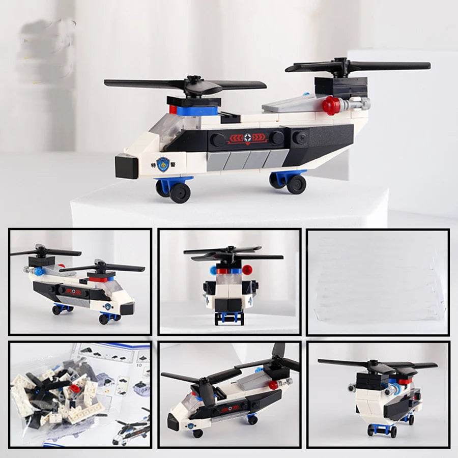 SWAT City Police Plane Building Blocks Dual-Rotor Helicopter Kits - ToylandEU