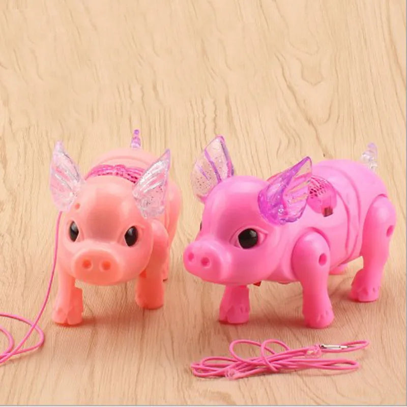 New Electric Walking piglet Toys Glowing  Sound pig  With Rope music - ToylandEU