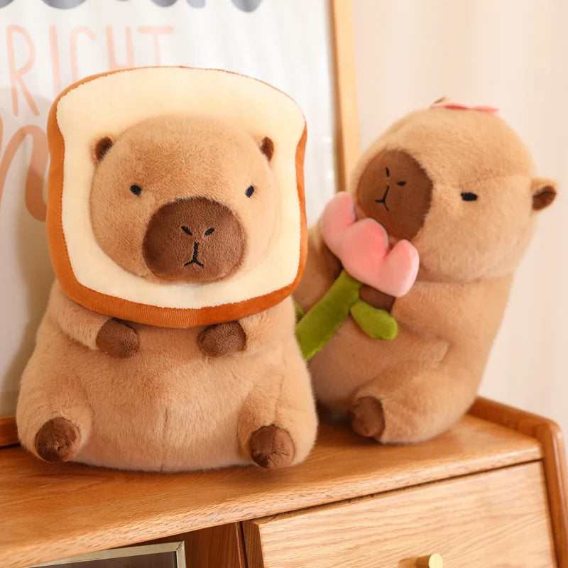 Adorable Capybara Plush Toy with Strawberry Hat & Turtle Backpack